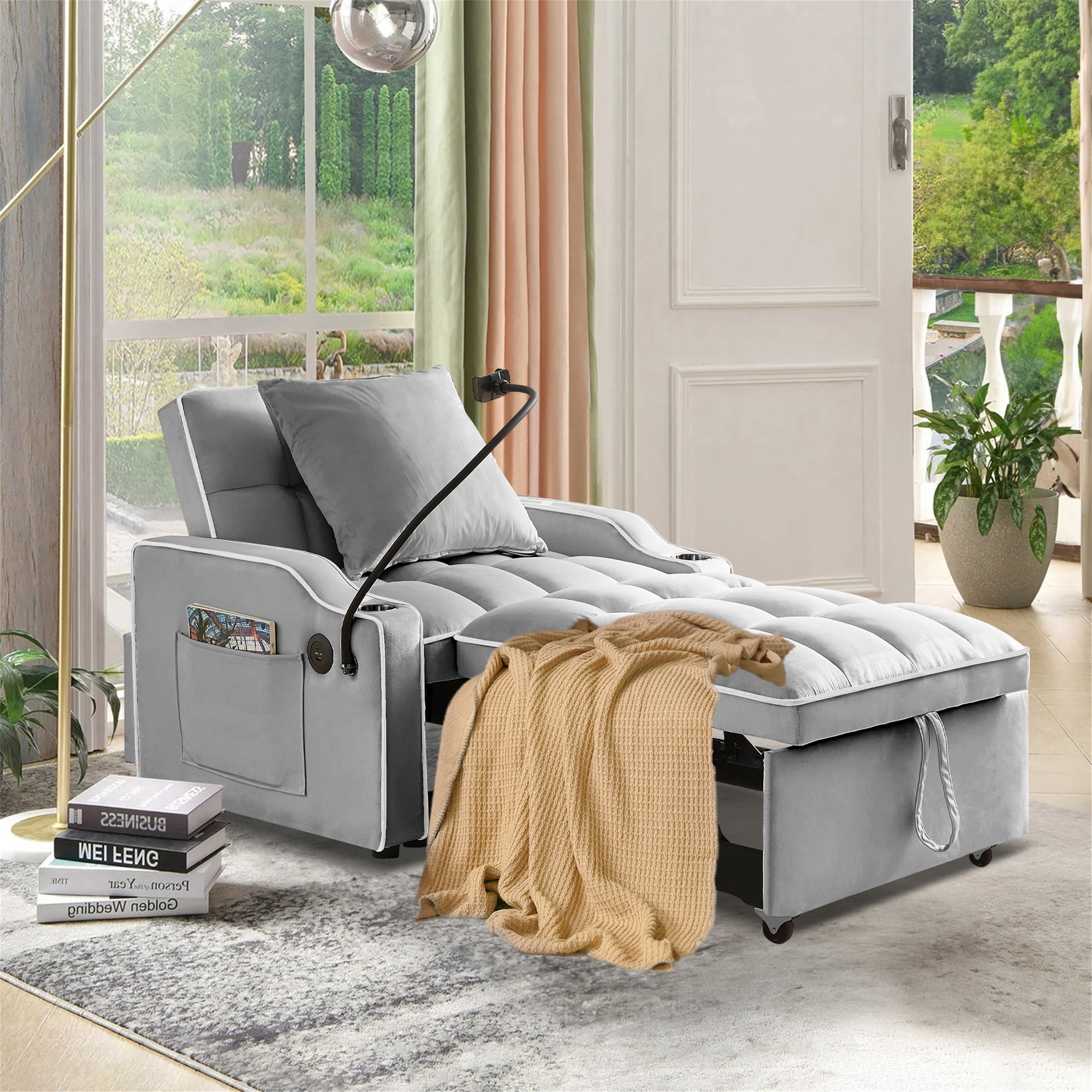 Aukfa Sleeper Chair Bed, Convertible Pull Out Sofa Bed with USB Port ...