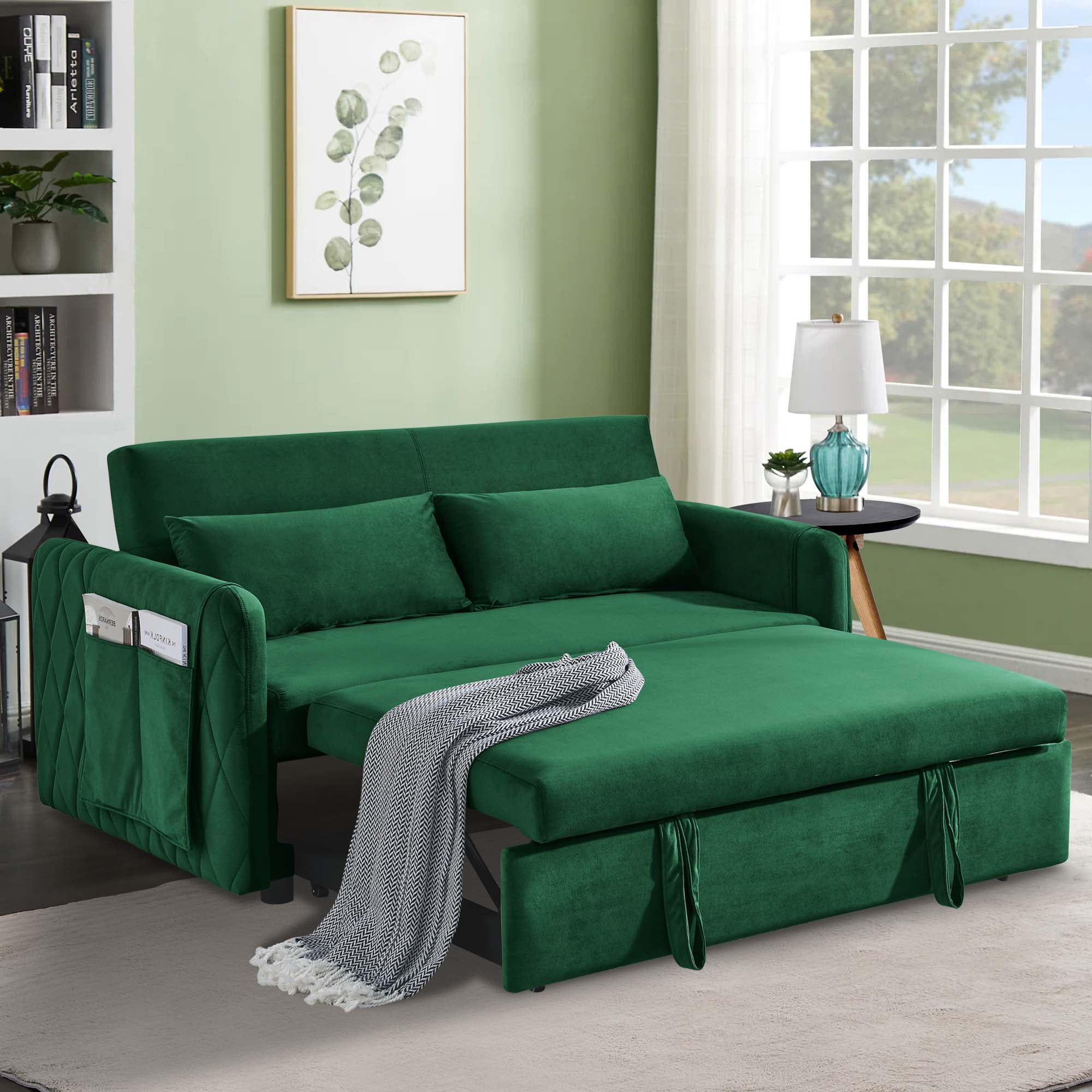 Aukfa Sleeper Sofa Bed, Convertible Loveseat Pull Out Sofa Couch for Living Room Green