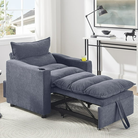 Aukfa Sleeper Sofa Chair Bed with Thick Pad and Cup Holders, Convertible Pull Out Sofa Couch, Gray