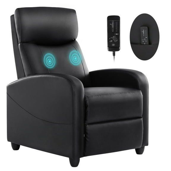 Aukfa Small Massage Recliner Chair, Home Theater Seating, PU Leather, Black