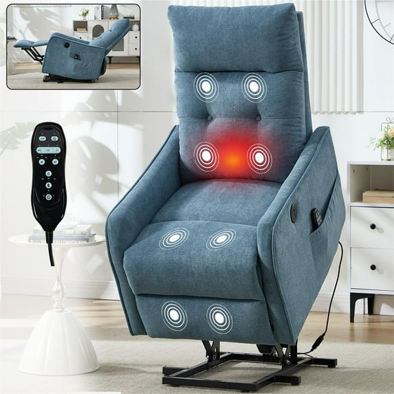 Aukfa Small Power Lift Recliner Chair w/ Massage&Heat for Adult, Arm with USB Port, Infinite Position, Chenille, Blue