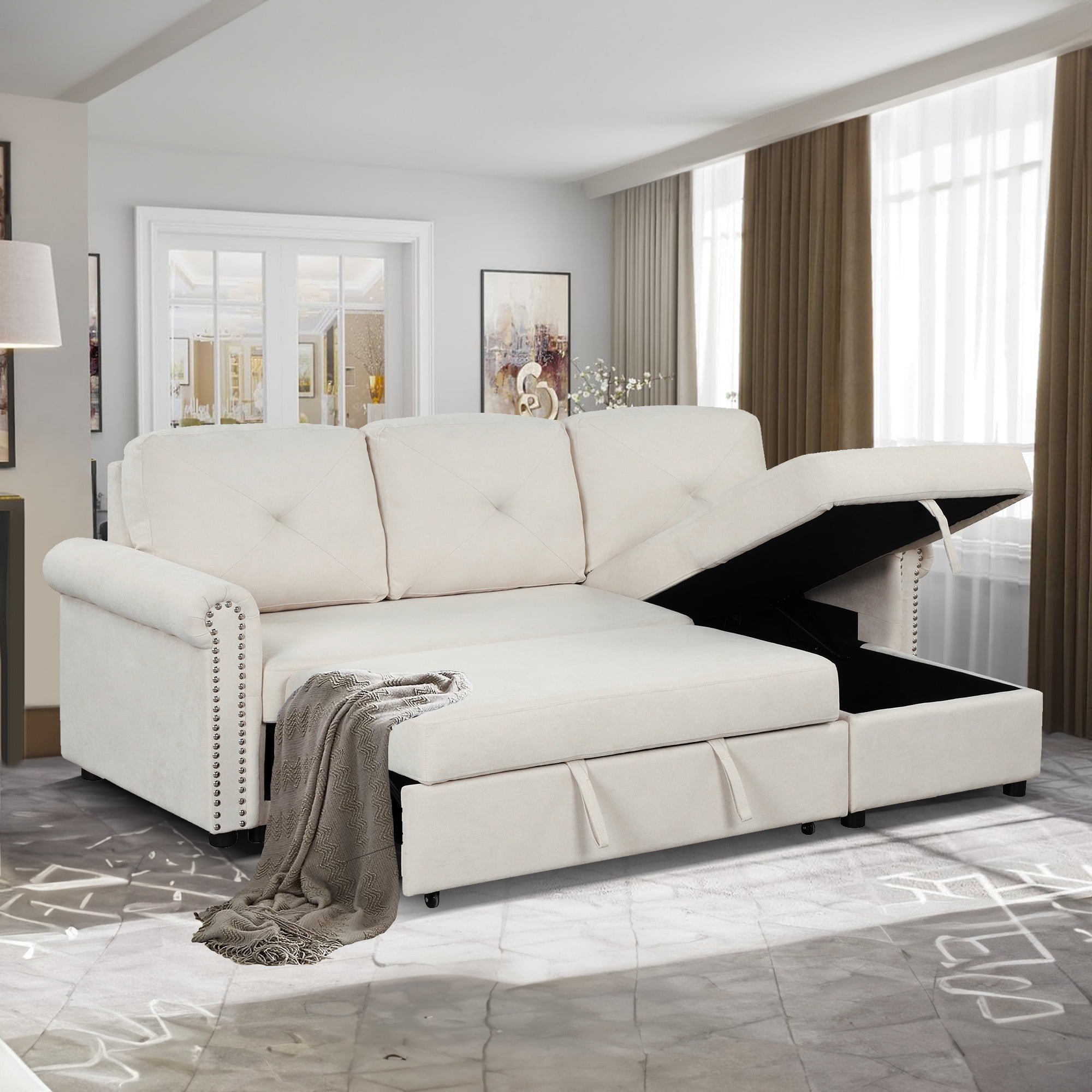 Aukfa Sofa Bed with Storage Chaise - Sleeper Sofa - Walmart.com