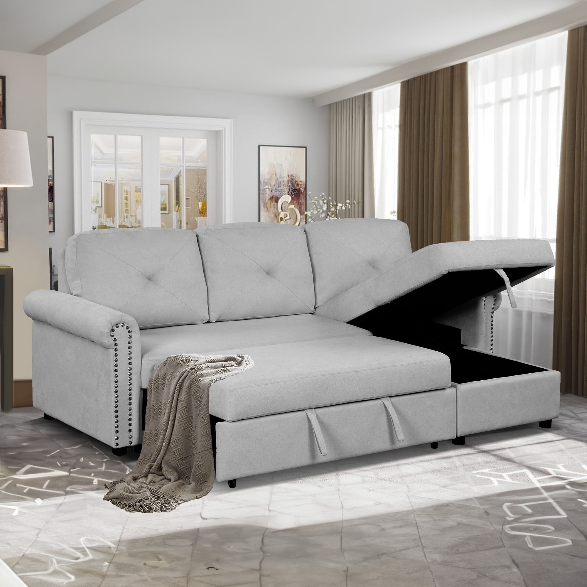 Design Sofa Bed ソファベッド Aukfa Sofa Bed with Storage Chaise - Sleeper Sofa - Walmart.com