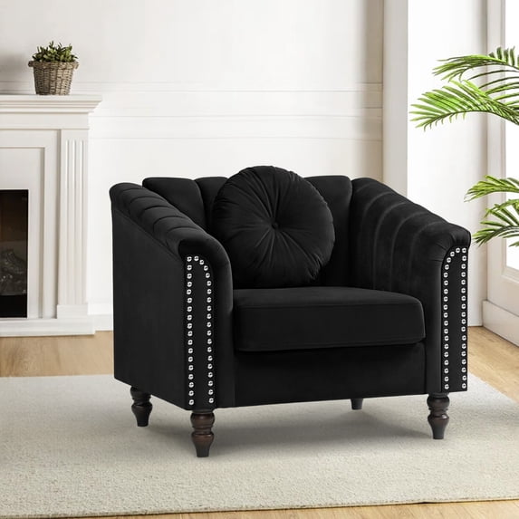 Aukfa Sofa Chair, Flannel Accent Chair with Pillow for Living Room, Black