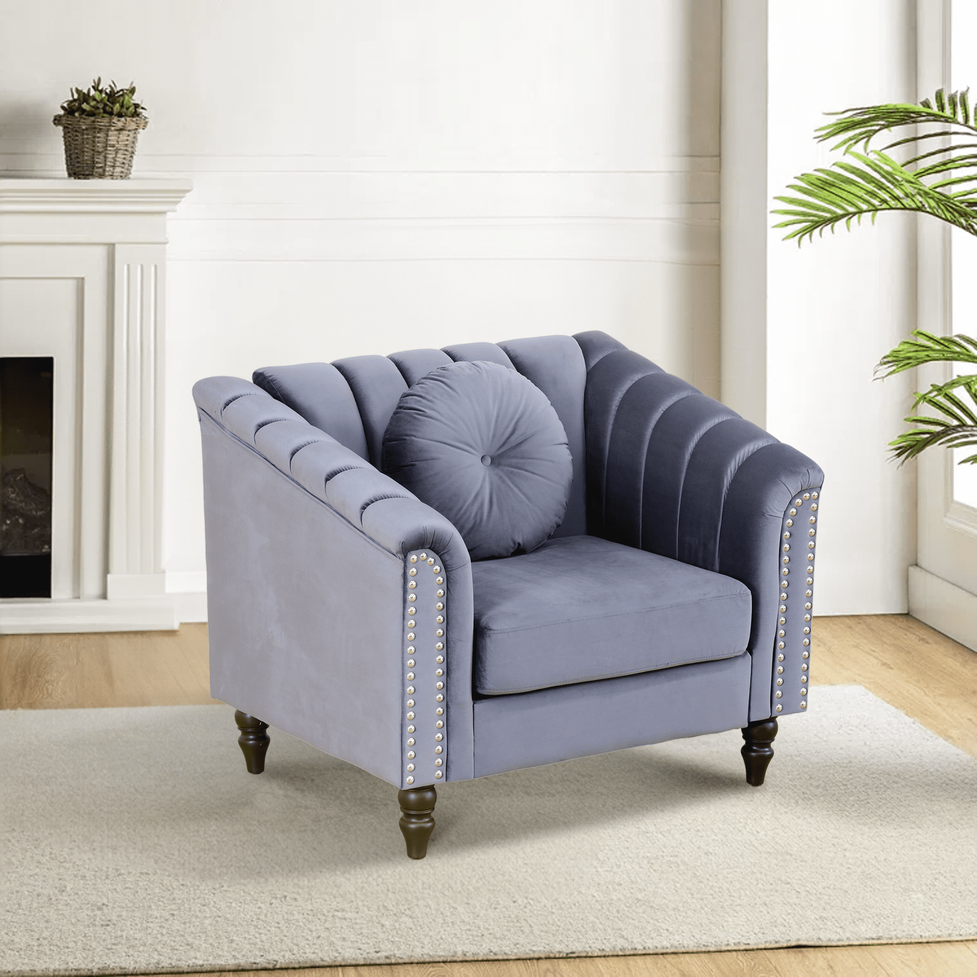 Aukfa Sofa Chair, Flannel Accent Chair with Pillow for Living Room, Gray