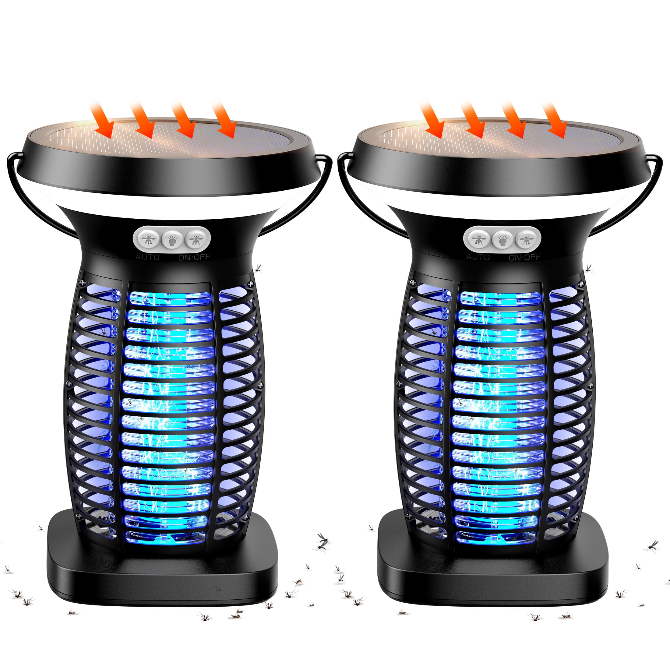 Aenkyo Solar Bug Zapper Outdoor, 2 Pack, 4200V Mosquito Killer Lamp, 3-in-1 LED Light, IPX5