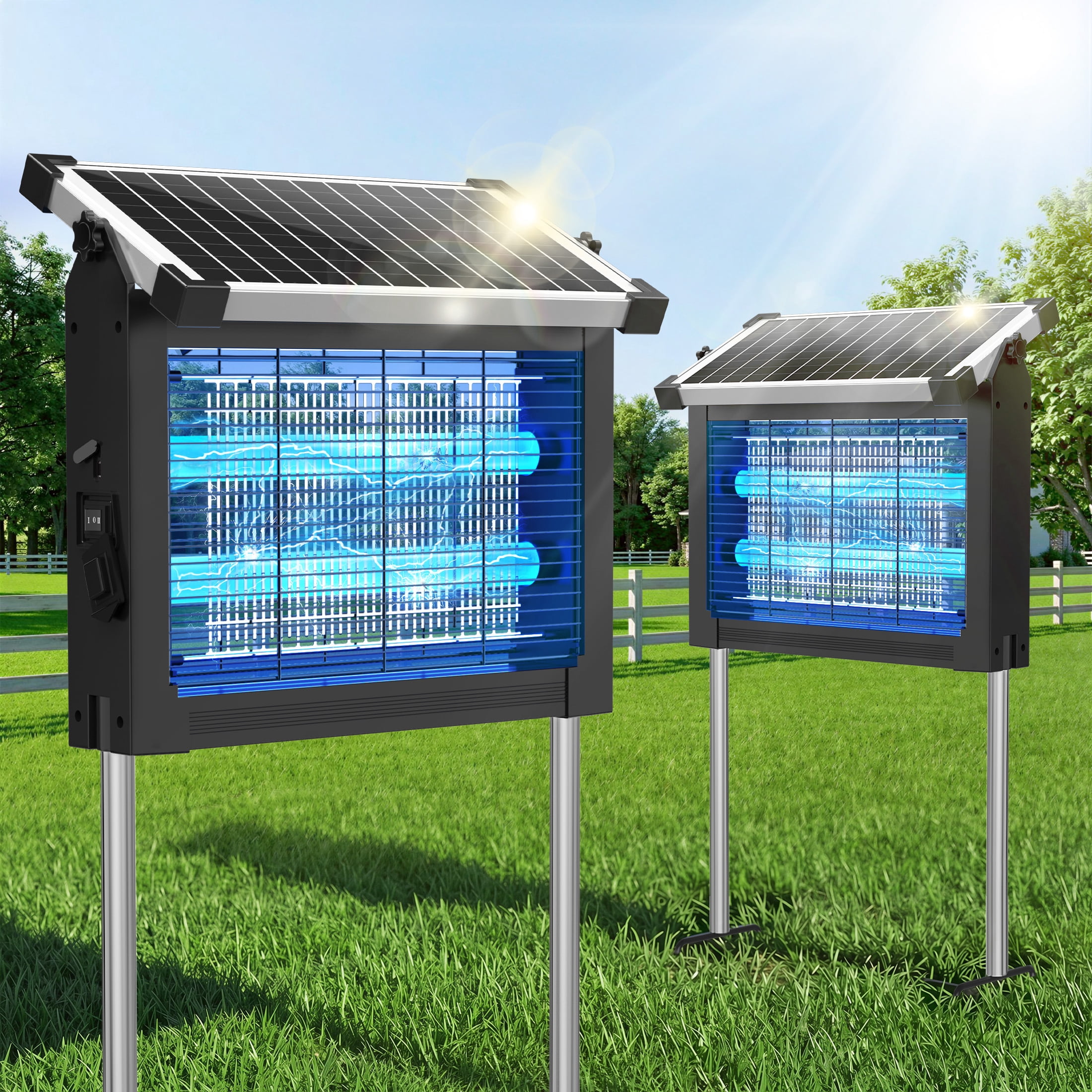 Aenkyo Solar Bug Zapper Outdoor, 2 Pack, 4500V Mosquito & Fly Zapper, 1 Acre, IPX8