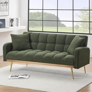 Aukfa Square Tufted Futon Convertible Sofa Bed for Home Office, 2 Pillows, Teddy Fleece, Green