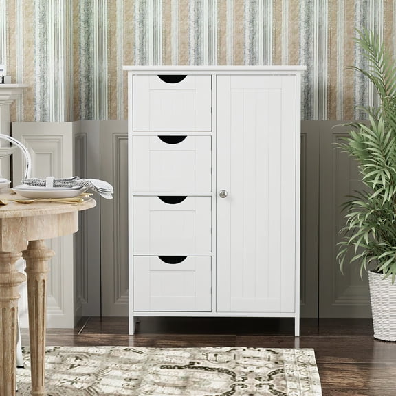 Aukfa Storage Cabinet,Floor Cabinet with Adjustable Shelf and Drawers - White