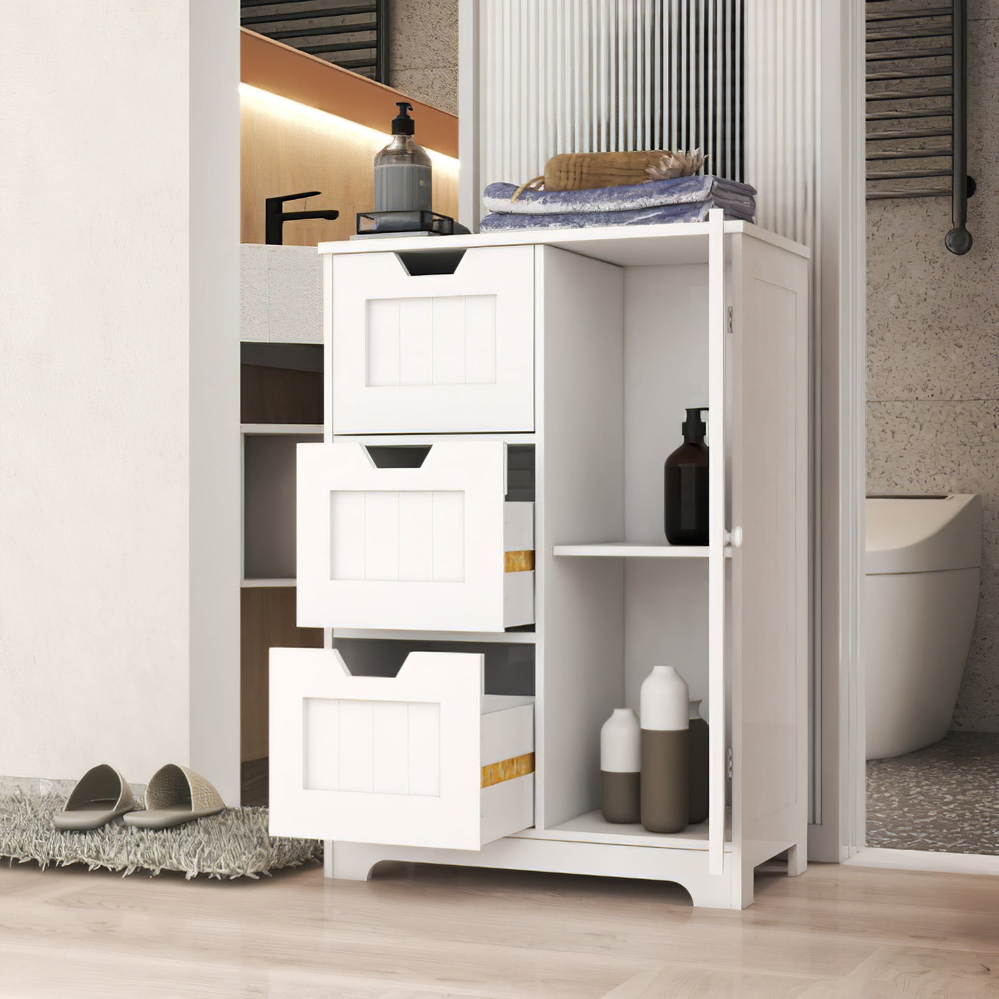 Aukfa Storage Cabinet,Freestanding Cabinet with 3 Drawers - Porcelain