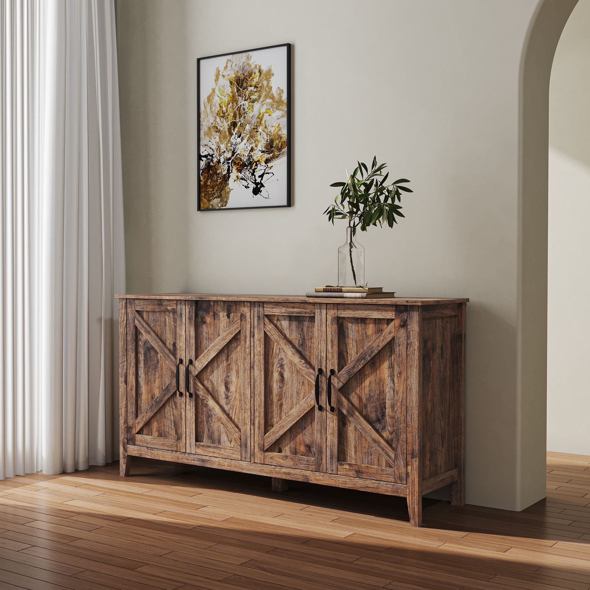 Aukfa Storage Cabinet,Freestanding Sideboard Cabinet with 4 Doors for Living Room - Brown