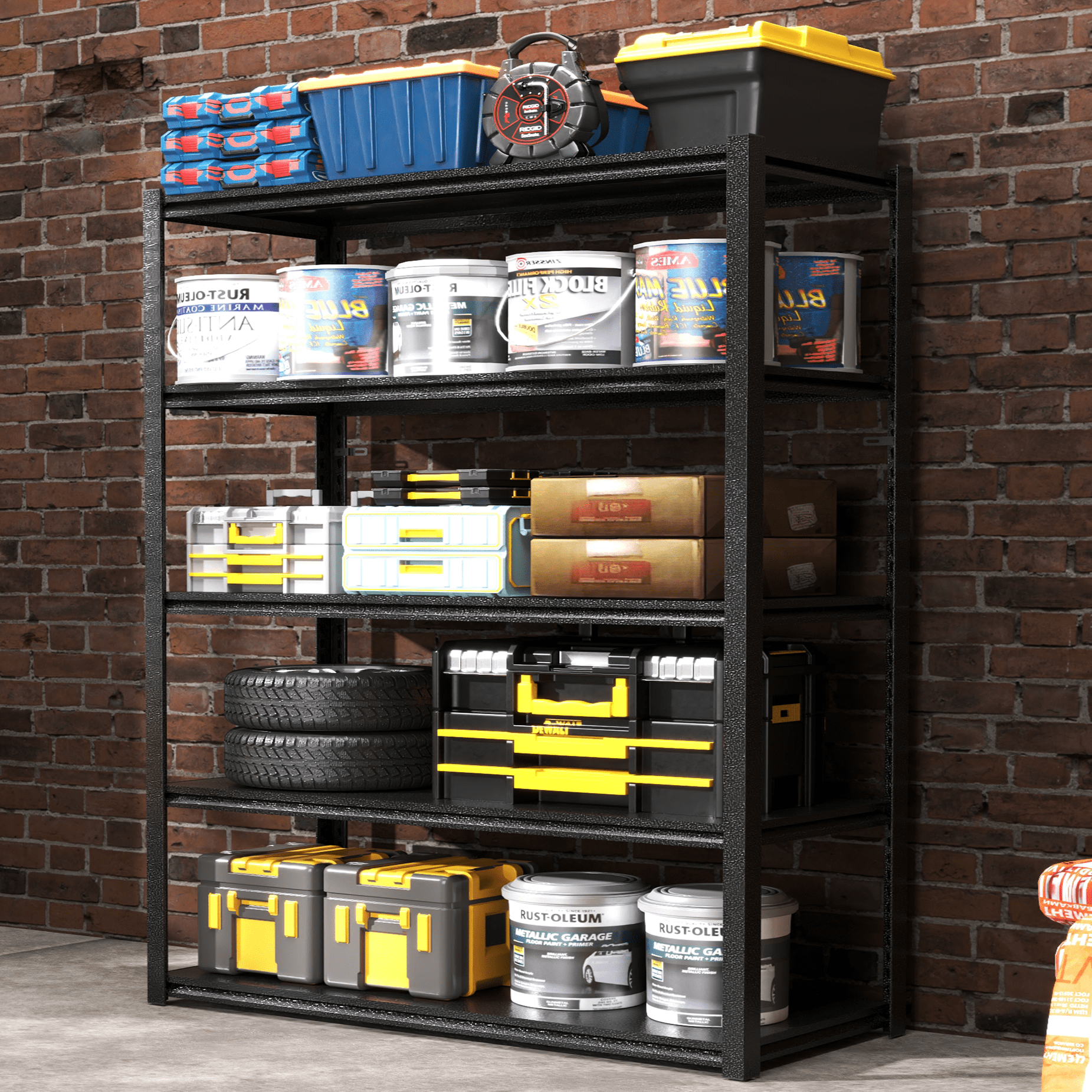 Aukfa Storage Shelves 5 Tier Adjustable Garage Heavy Duty Metal Shelving for Warehouse Pantry Kitchen,35.4"Wx15.7"Dx72"H,Black
