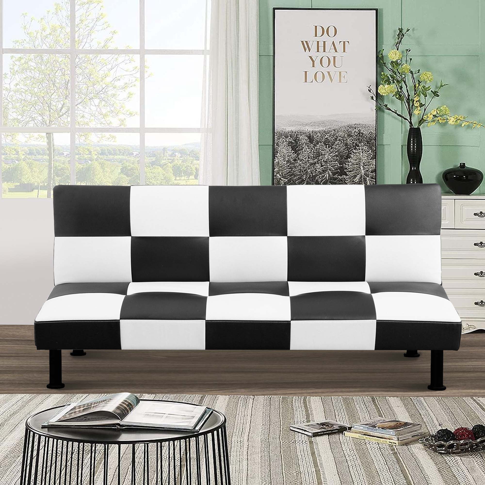 Aukfa Studio Futon Convertible Sofa Bed Tufted Back Leather
