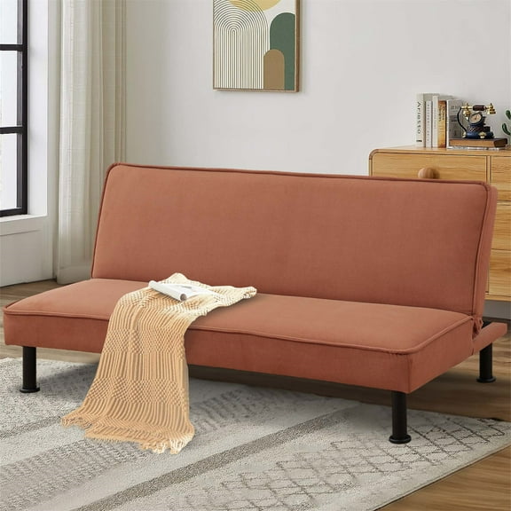 Aukfa Modern Futon Convertible Sofa Bed for Home Office, Adjustable Backrest, Flannel, Brown