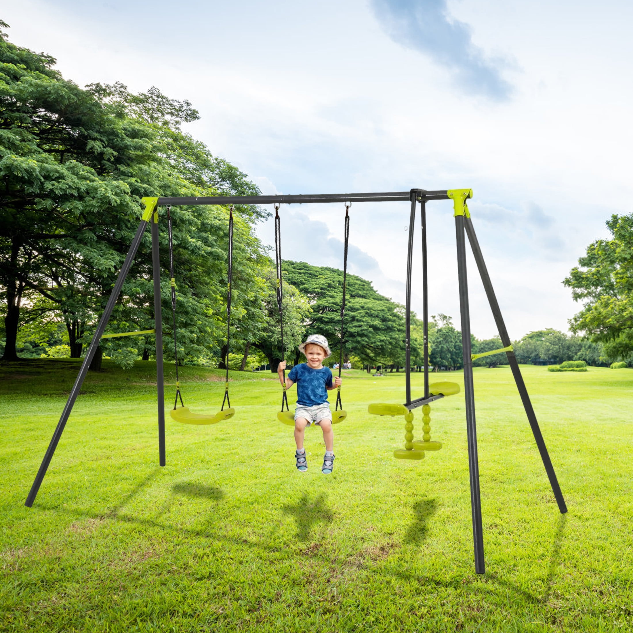 Aukfa Swing Sets 3-in-1 Heavy-Duty Metal Frame, Ages 3-8 - Walmart.com