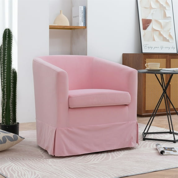 Aukfa Swivel Accent Chair, 28" Small Club Chair Read Chair for Living Room Bedroom, Velvet, Pink