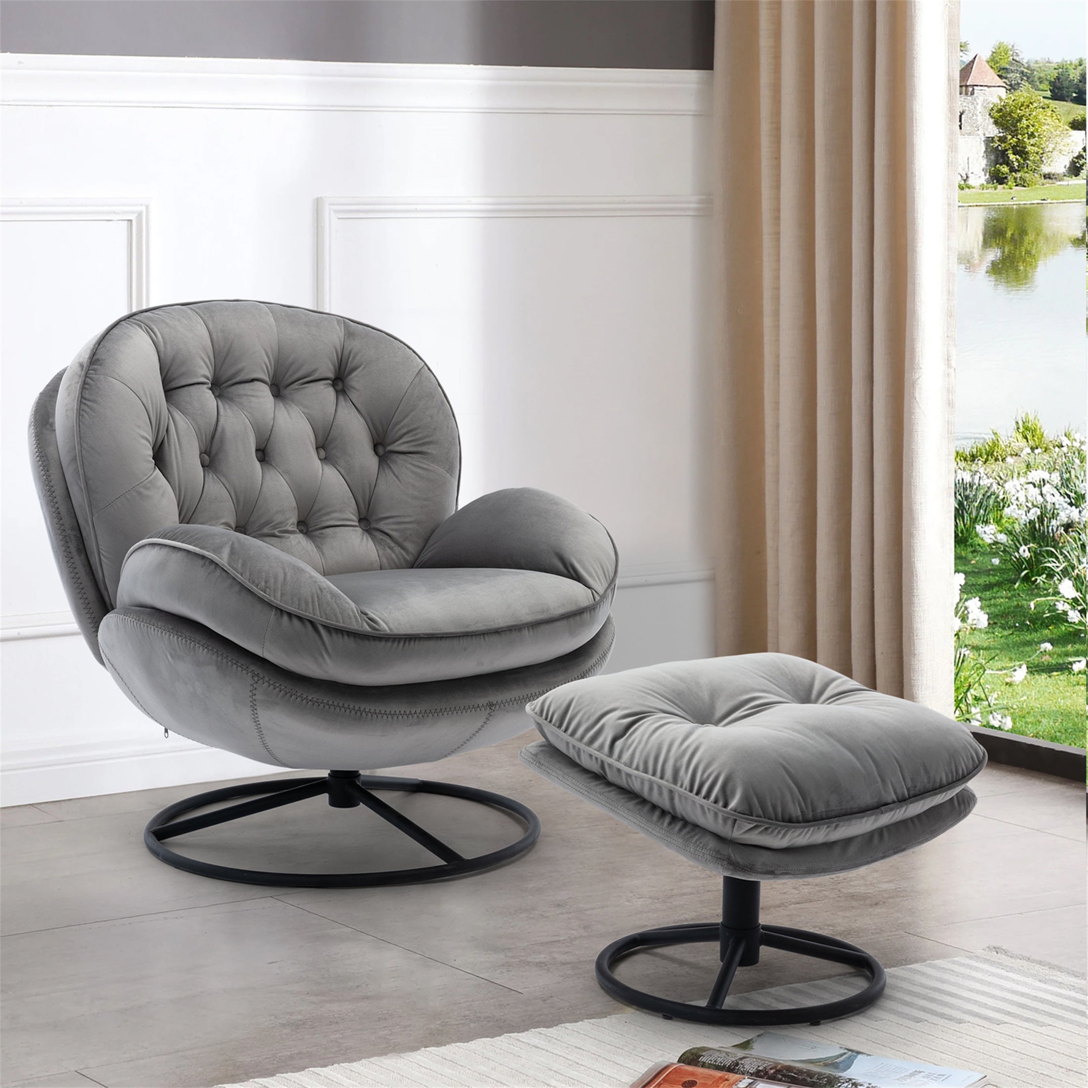 Gray leather sale chair and ottoman