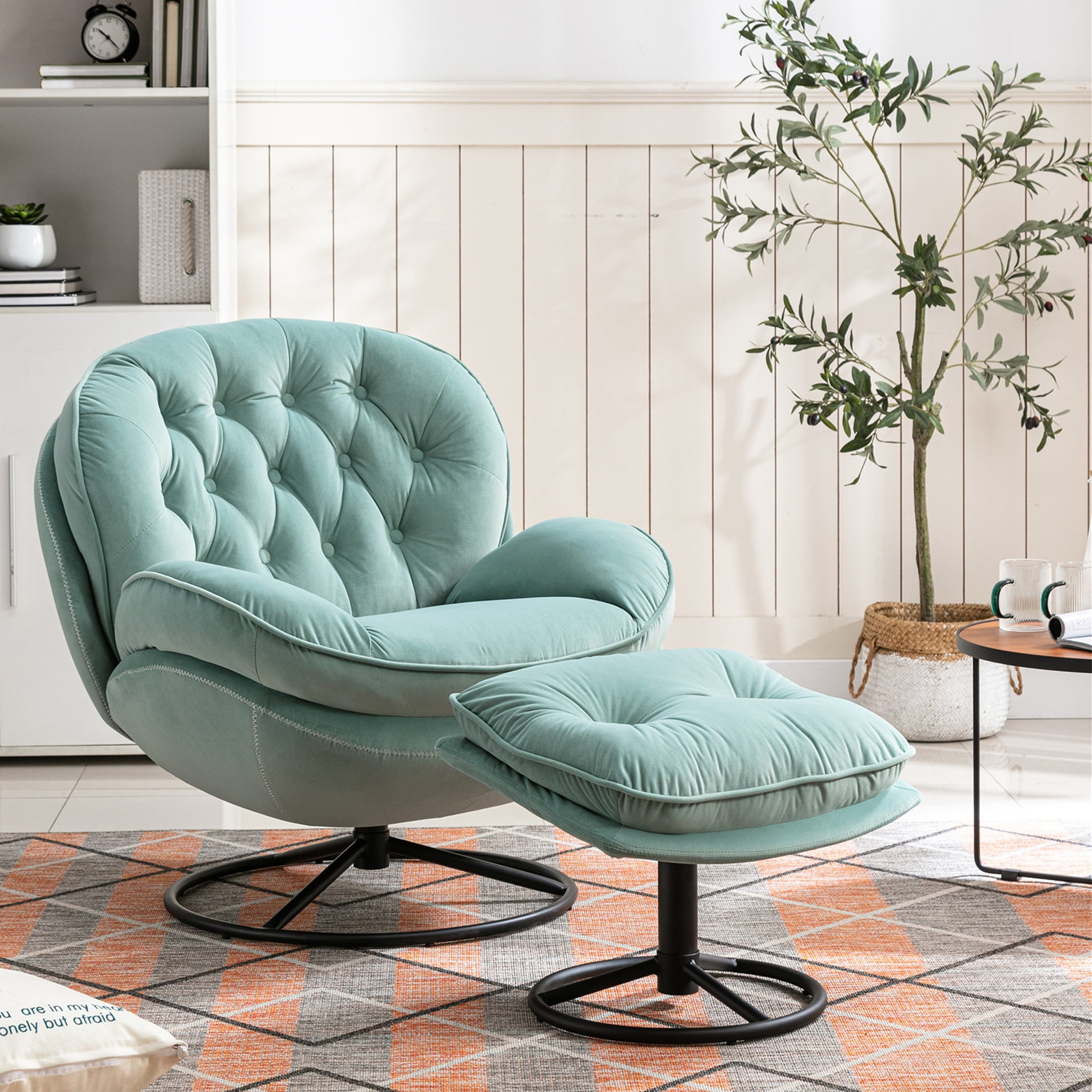 Aukfa Swivel Accent Chair With Ottoman
