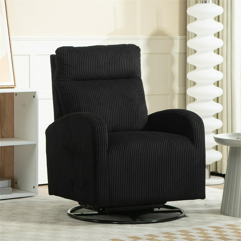 Aukfa Swivel Glider Chair for Nursery Modern High Back Rocker Chair w Storage Pocket Corduroy Black Walmart