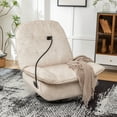 thumbnail image 1 of Aukfa Swivel Gliding Recliner Chair, Rocking Chair Lazy Chair W/ Mobile Phone Holder,Velvet,Ivory, 1 of 1
