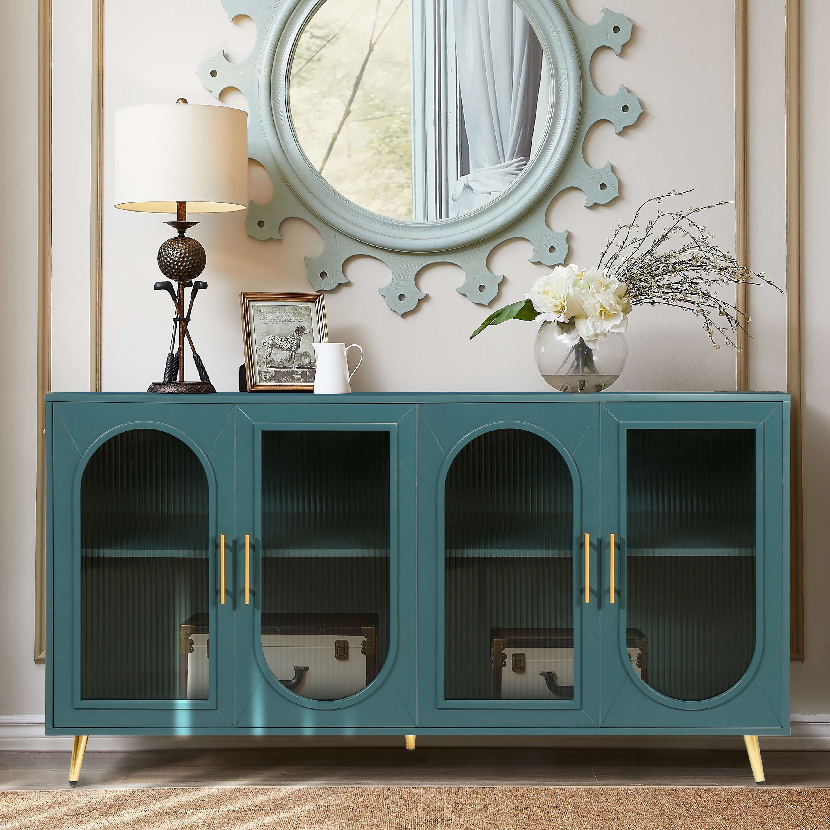 Aukfa TV Stand for 60" 65" TV, TV Console Buffet Cabinet for Living Room, Blue