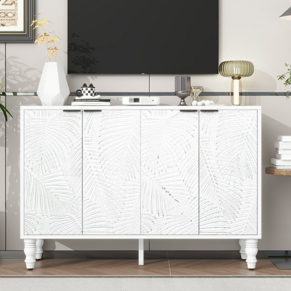 Aukfa TV Stand for TVs up to 55",Wood Storage Cabinet w/ Anti-tip Device,White