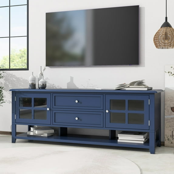 Aukfa TV Stand for TVs up to 60'',2 Doors TV Console Table for Living Room, Blue