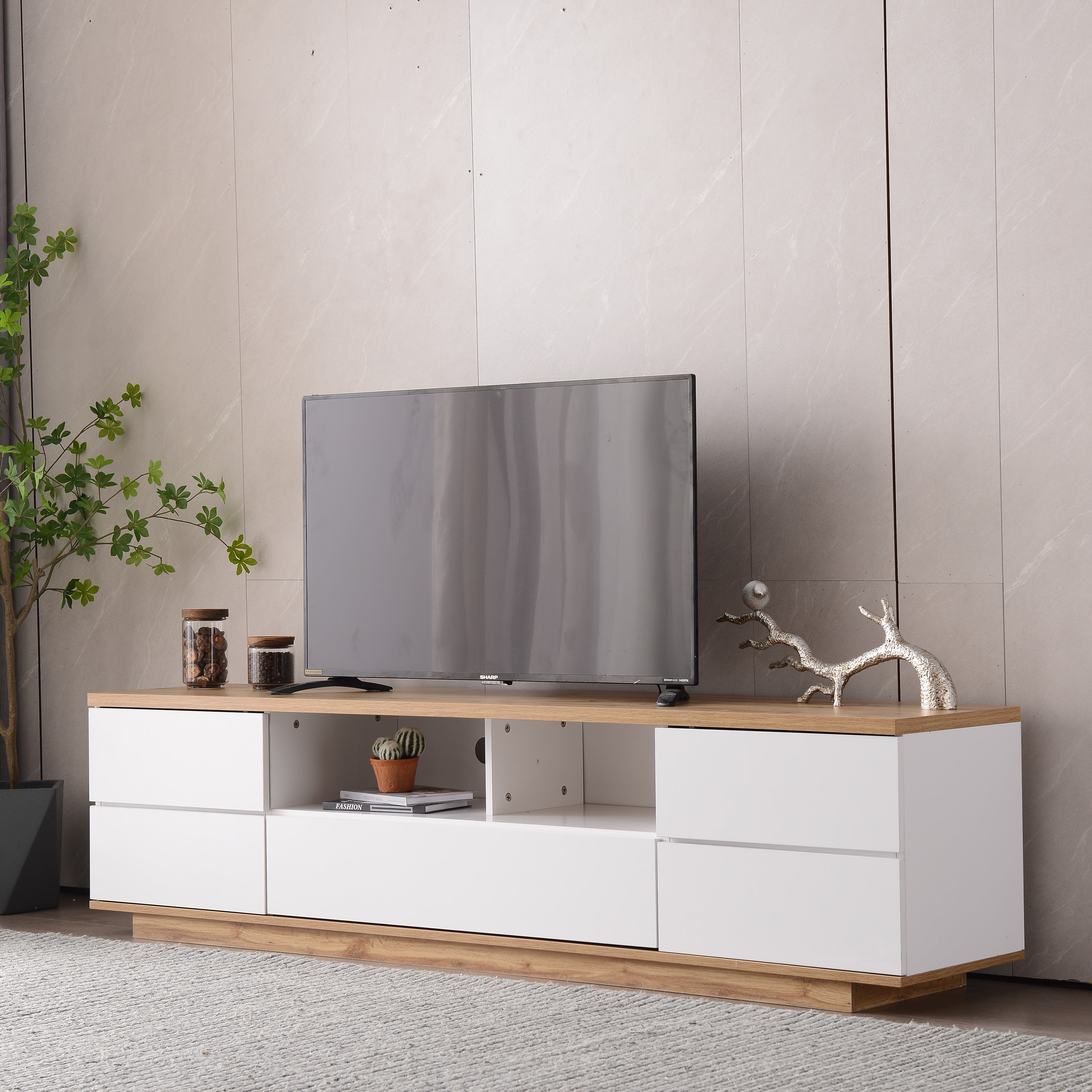 Aukfa TV stand for TVs up to 80" with Door Rebound Device for Living Room Bedroom,White