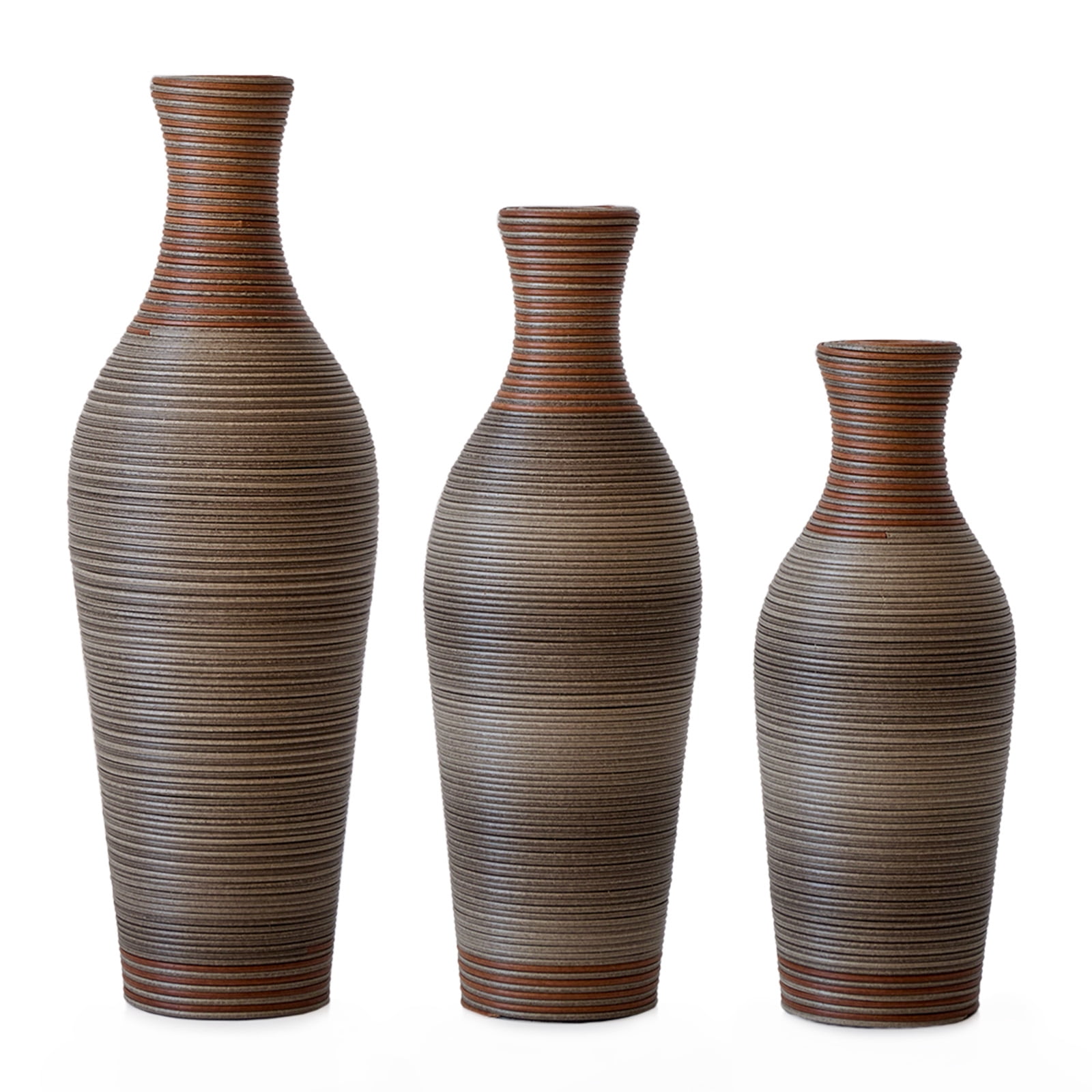 Aukfa Tall Floor Vase Set of 3, Extra Large Metal Decorative Vases for Living Room Dining Room Bedroom,Brown Grey
