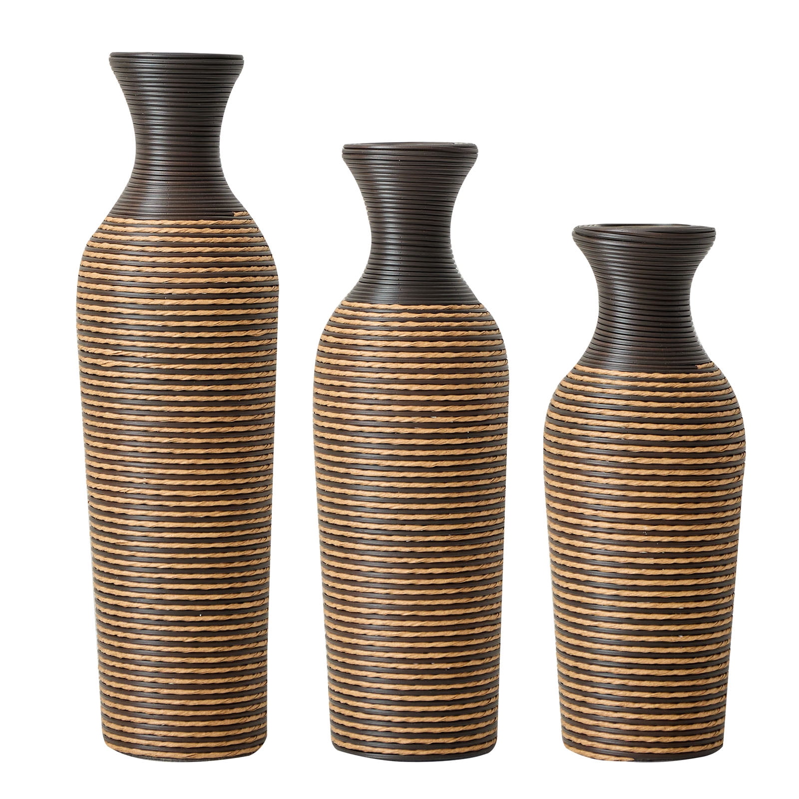 Aukfa Tall Floor Vase Set of 3, Extra Large Metal Decorative Vases for Living Room Dining Room Bedroom,Brown
