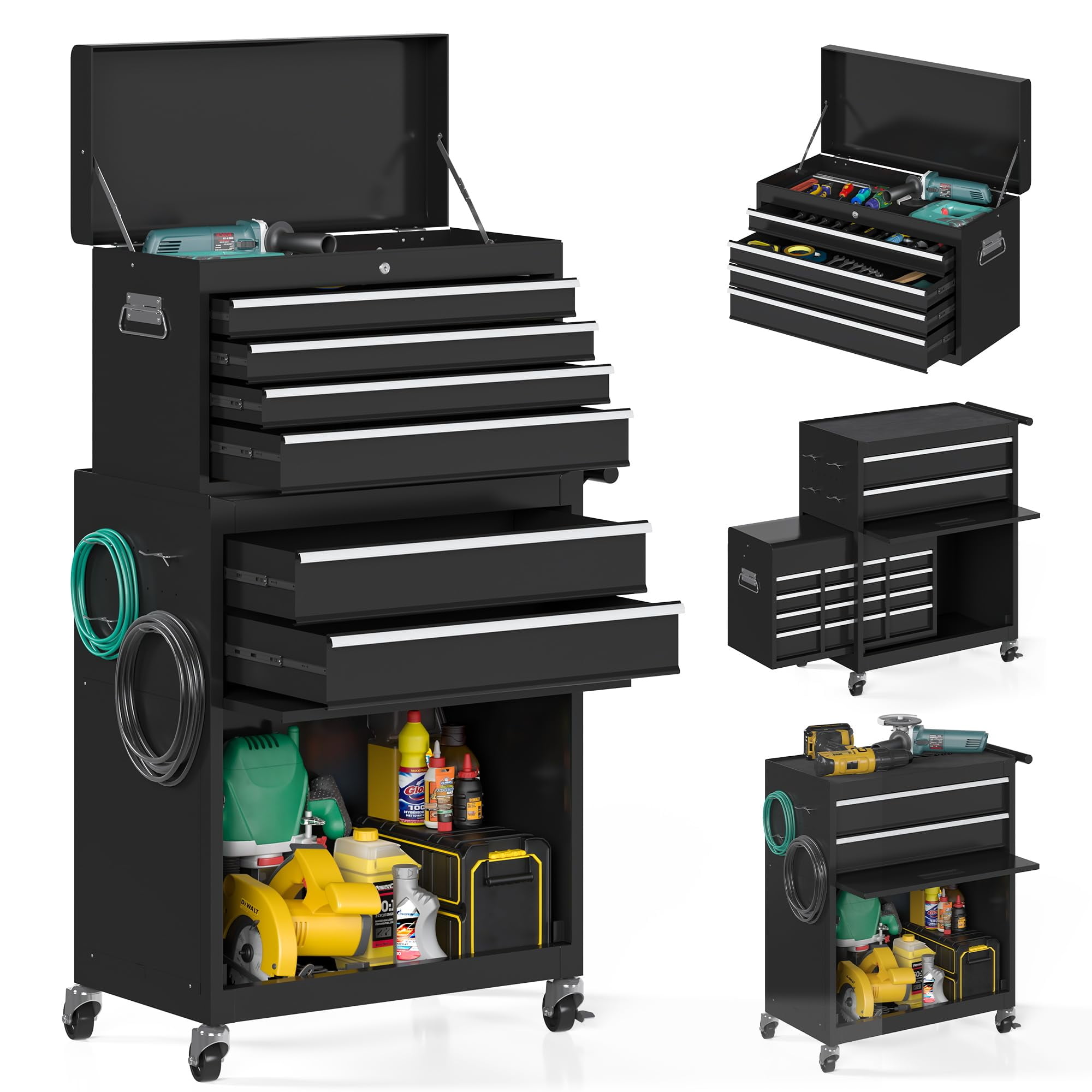 Aukfa Tool Box, 2 in 1 Steel Rolling Tool Chest & Cabinet On Wheels for ...
