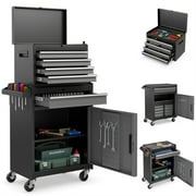 Aukfa Tool Box, 2-in-1 Rolling Tool Chest & Cabinet on Wheels for Garage Workshop, 5-Drawer, Black