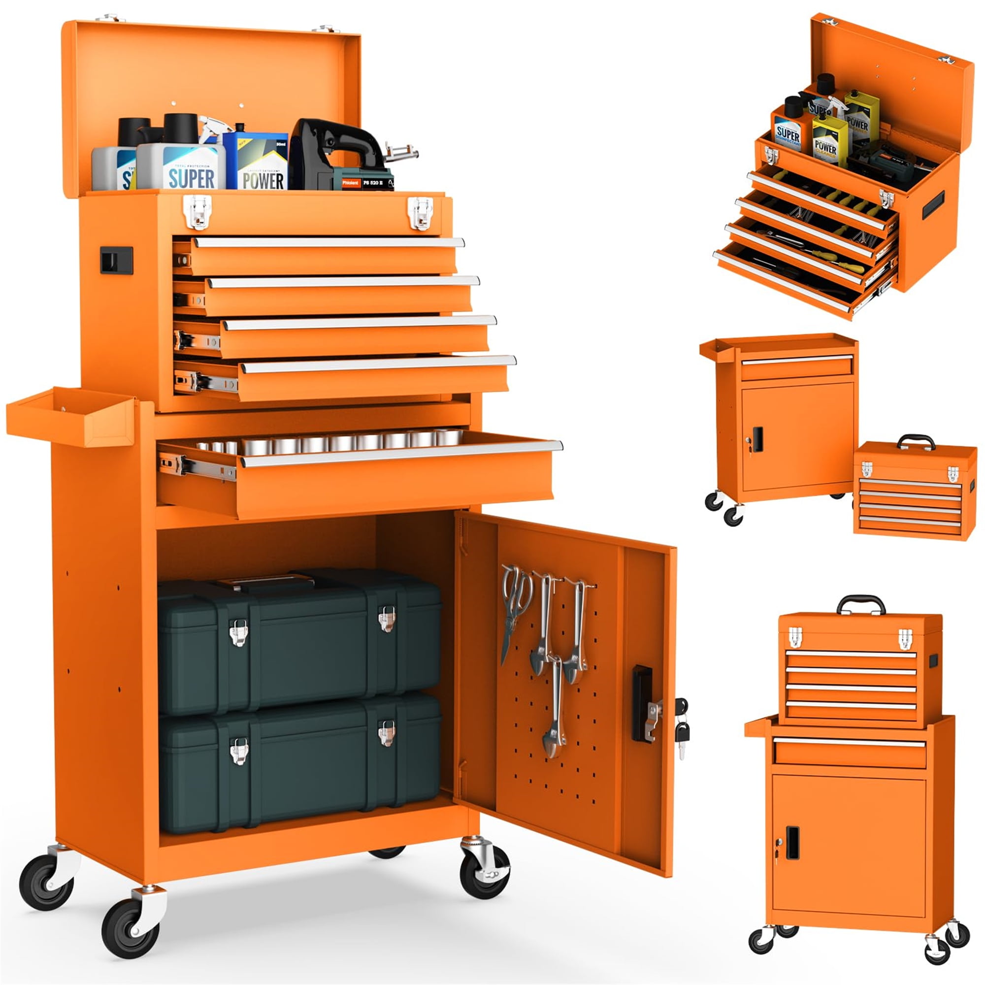 Aukfa Tool Box, 2-in-1 Rolling Tool Chest & Cabinet on Wheels for ...