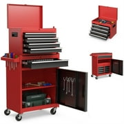 Aukfa Tool Box, 2-in-1 Rolling Tool Chest & Cabinet on Wheels for Garage Workshop, 5-Drawer, Red&Black