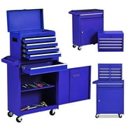 Aukfa Tool Box, 2 in 1 Steel Rolling Tool Chest & Cabinet On Wheels for Garage, 5-drawer, Blue