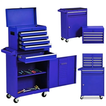 Aukfa Tool Box, 2 in 1 Steel Rolling Tool Chest & Cabinet On Wheels for Garage, 5-drawer, Blue