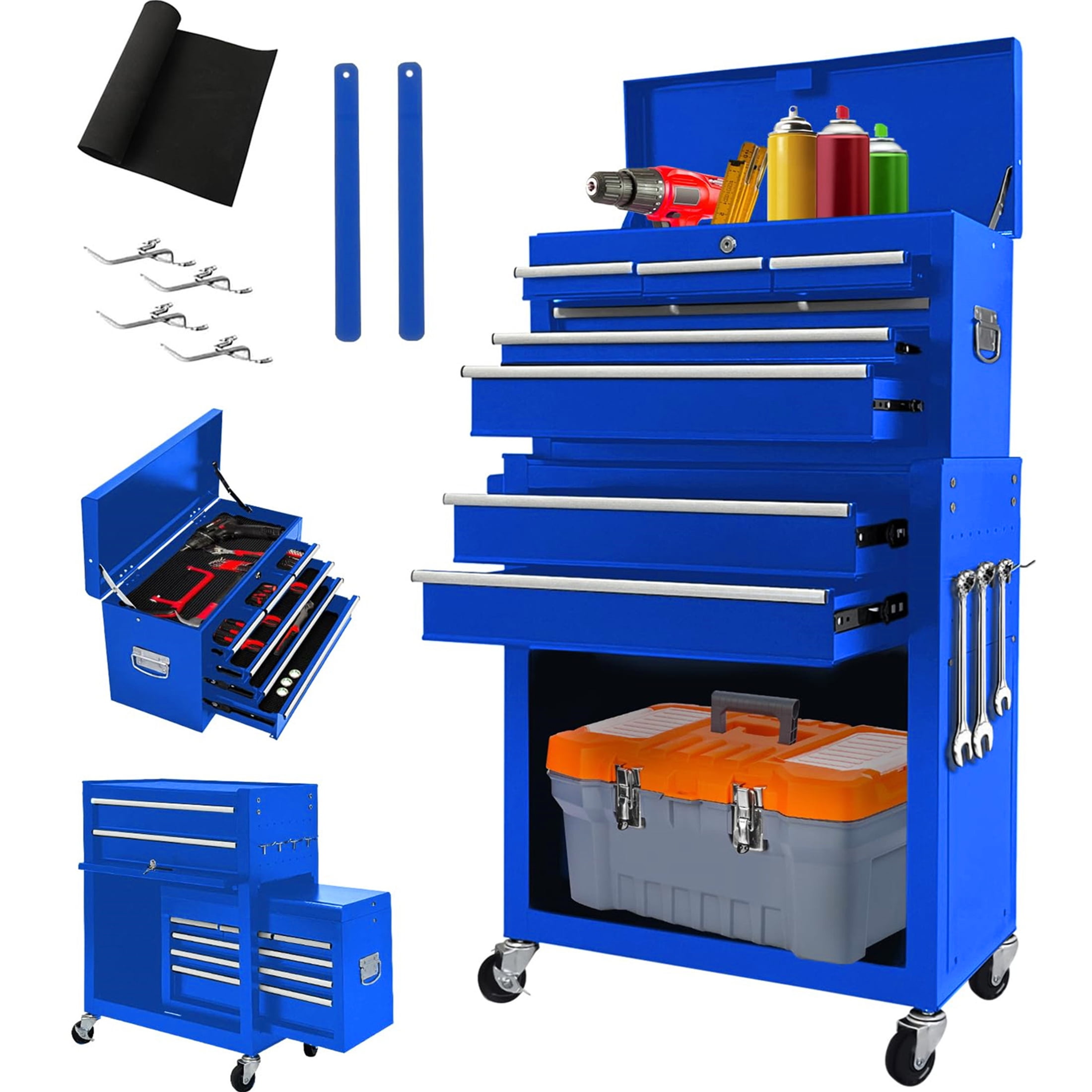Aukfa Tool Box, 2 in 1 Steel Rolling Tool Chest & Cabinet on Wheels for ...