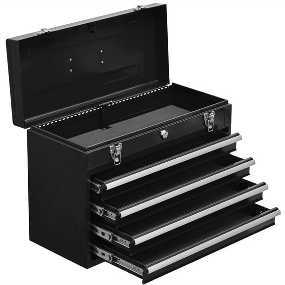 Aukfa Tool Box, 20 in Steel 4-Drawer Toolbox with Automatic Lock System for Garage, Black