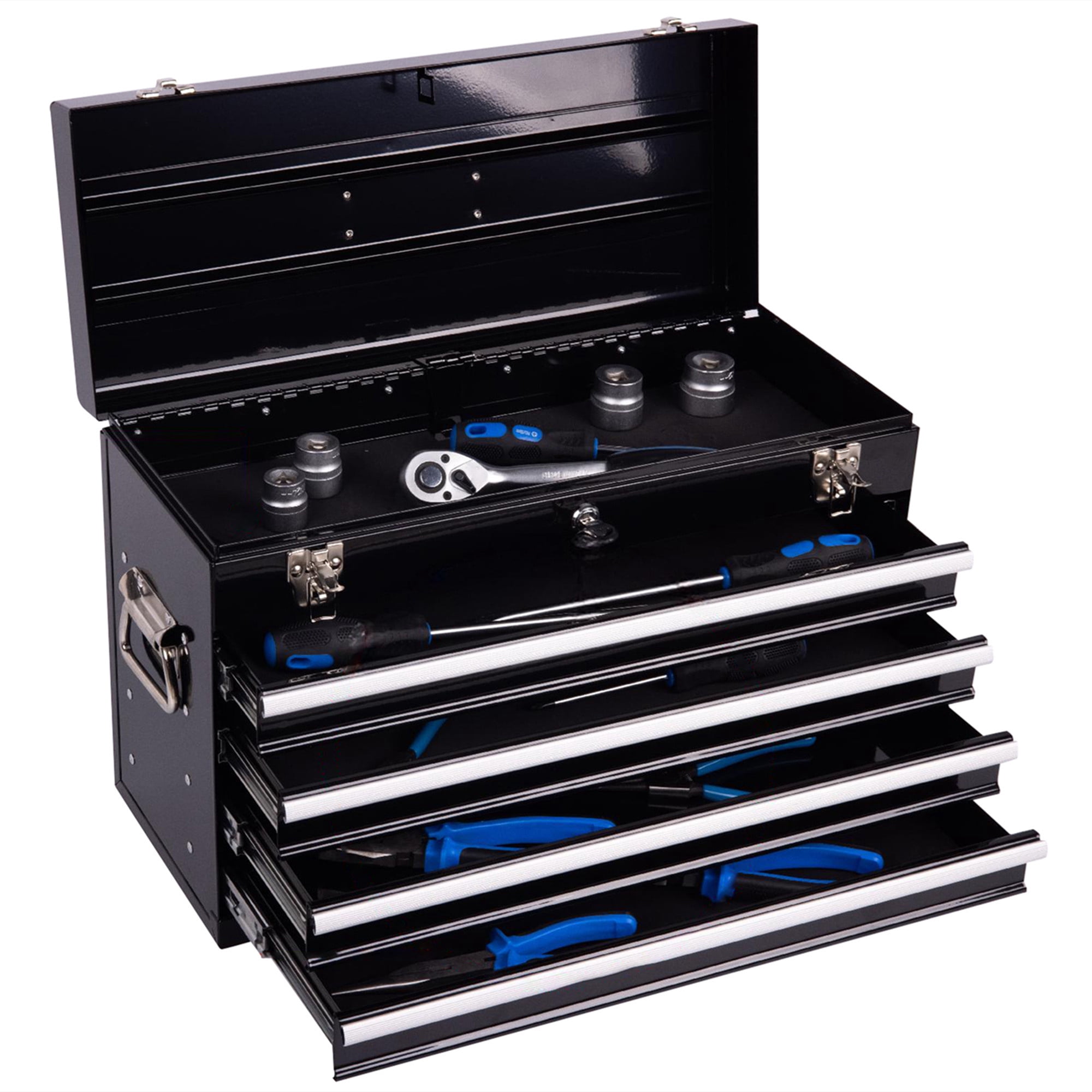 Aukfa Tool Box, 21 in Steel 4-Drawer Toolbox with Automatic Lock System for Garage, Black