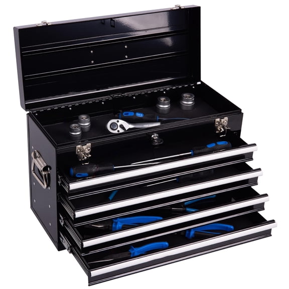 Aukfa Tool Box, 21 in Steel 4-Drawer Toolbox with Automatic Lock System for Garage, Black