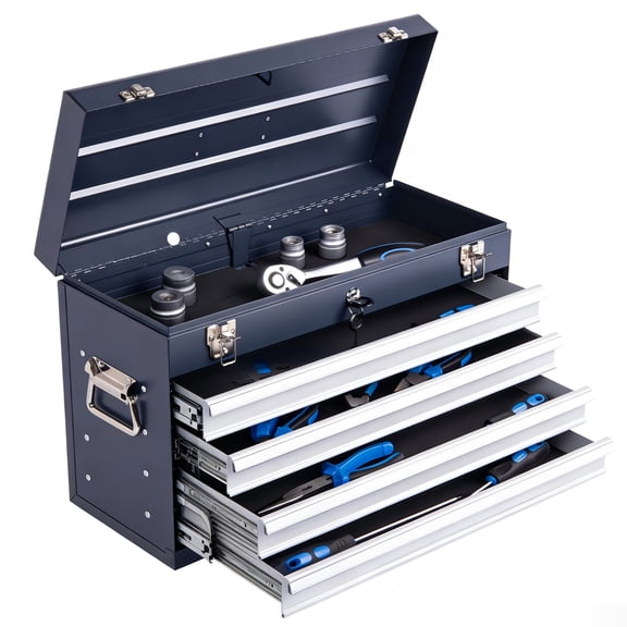 Aukfa Tool Box, 21 in Steel 4-Drawer Toolbox with Automatic Lock System for Garage, Gray