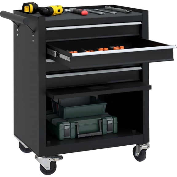 Aukfa Tool Box, 24.5 in Steel Rolling Tool Chest&Cabinet On Wheels for Garage, 4-Drawer, Black