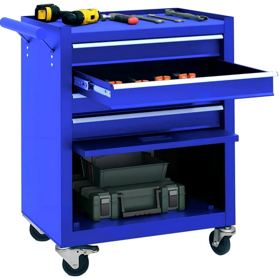 Aukfa Tool Box, 24.5 in Steel Rolling Tool Chest&Cabinet On Wheels for Garage, 4-Drawer, Blue