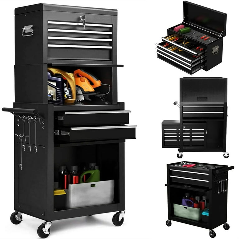 Aukfa Tool Box, 3 in 1 Steel Rolling Tool Chest w/ 6-Drawers Aukfa Tool Box, 3 in 1 Steel Rolling Tool Chest w/ 6-Drawers