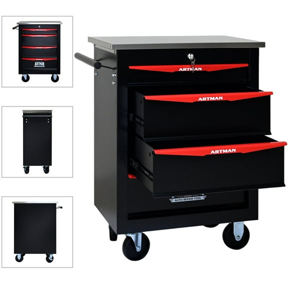 Aukfa Tool Box 4-Drawer Rolling Tool Chest Combination Workbench for Workshop Garage, Black