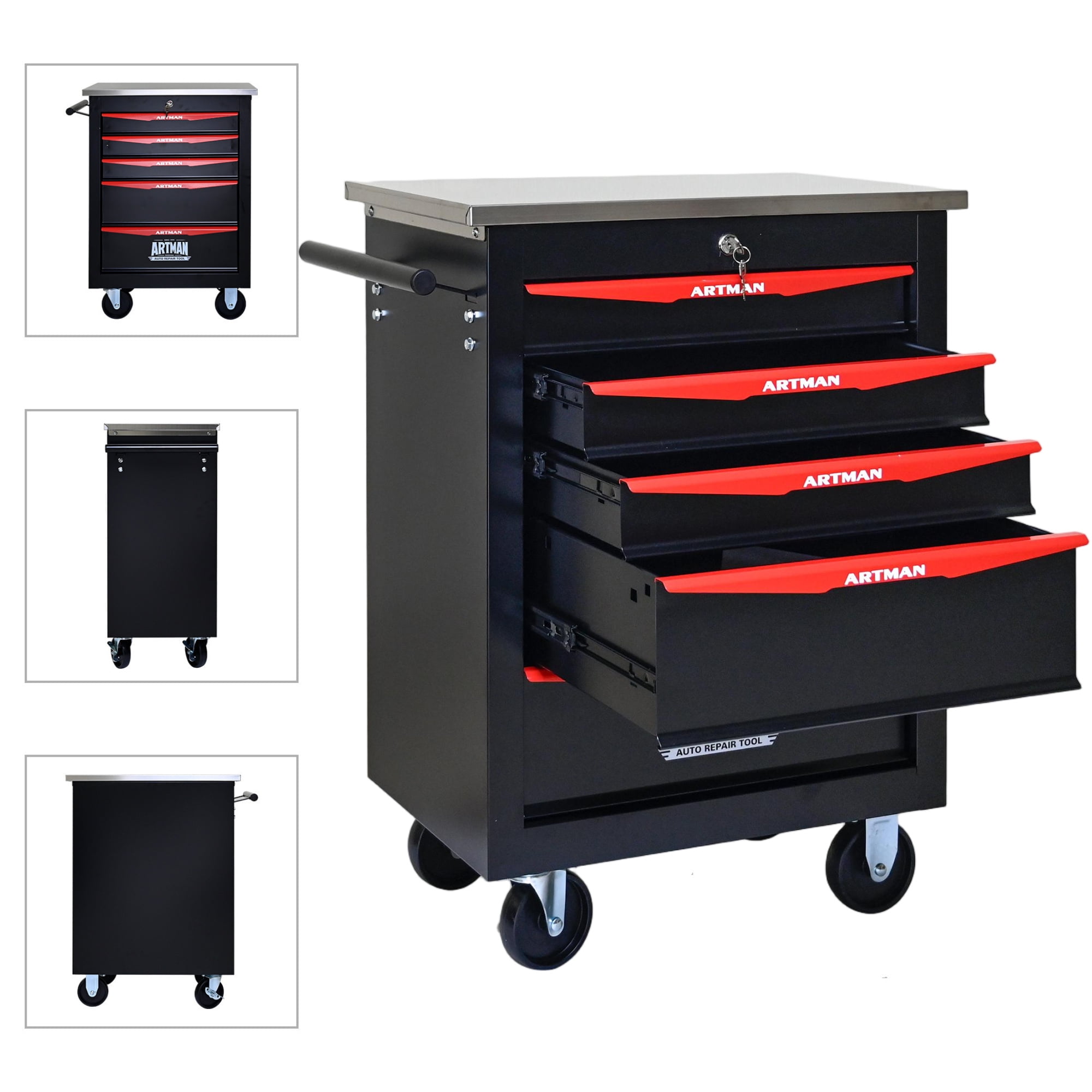 Aukfa Tool Box 5-Drawer Rolling Tool Chest Combination Workbench for ...