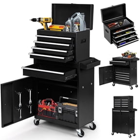Aukfa Tool Chest, 2 in 1 Steel Rolling Tool Box & Cabinet On Wheels for Garage, 5-Drawer, Black