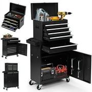 Aukfa Tool Chest, 2 in 1 Steel Rolling Tool Box & Cabinet On Wheels for Garage, 5-Drawer, Black