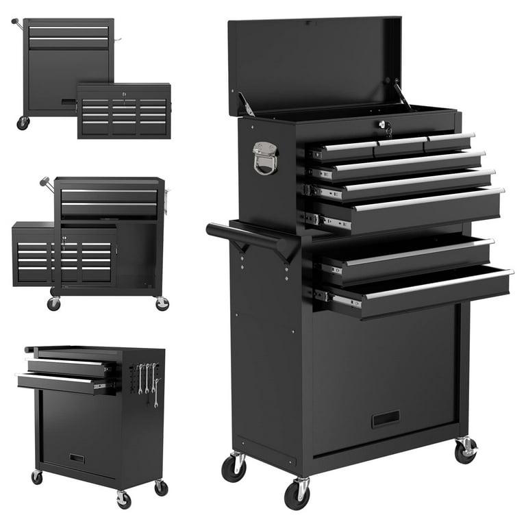 Aukfa Tool Box, 2 in 1 Steel Rolling Tool Chest & Cabinet On