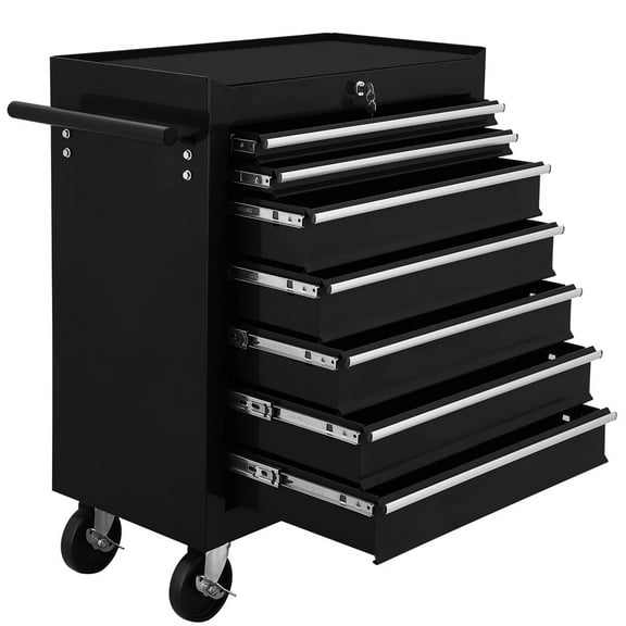 Aukfa Tool Box, 24.5 in 7-Drawer Steel Rolling Tool Chest on Wheels for Workshop Garage, Black